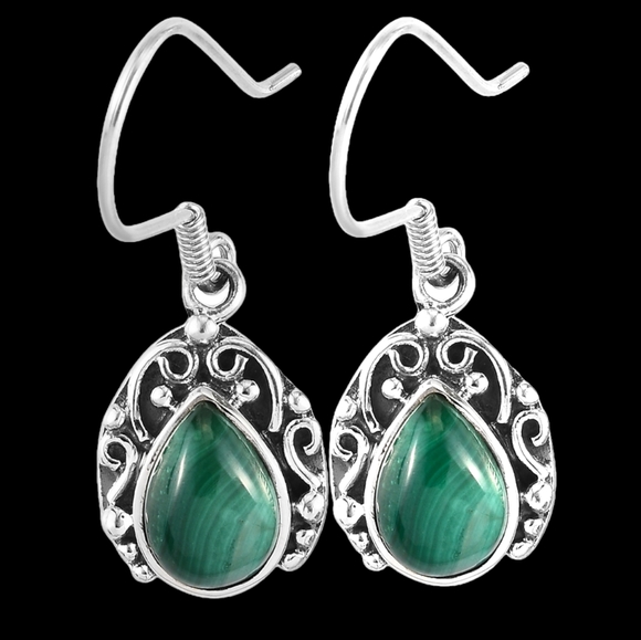 🔥PRICE DROP🔥NWT ARTISAN AFRICAN MALACHITE STERLING SILVER DANG EARRINGS - Picture 2 of 8